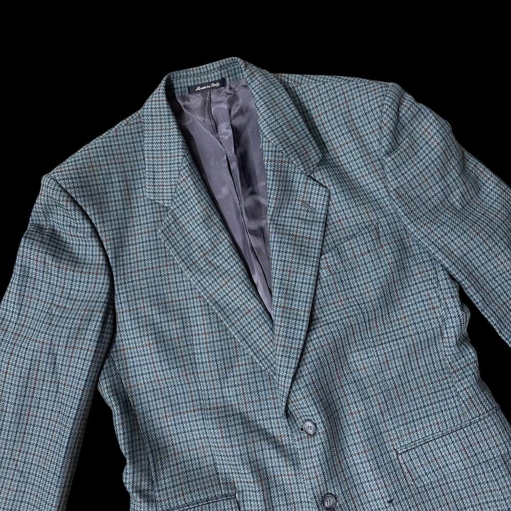 Vintage Mens Blazer Jacket Wool Cashmere Lanificio Priverum Italy Blue Gray